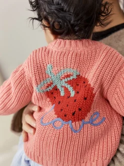 Rose fraise - Cardigan à dos brodé bébé (0mois-2ans)