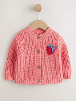 Rose fraise - Cardigan à dos brodé bébé (0mois-2ans)