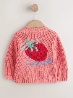 Rose fraise - Cardigan à dos brodé bébé (0mois-2ans)