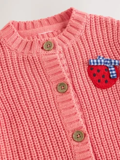 Rose fraise - Cardigan à dos brodé bébé (0mois-2ans)