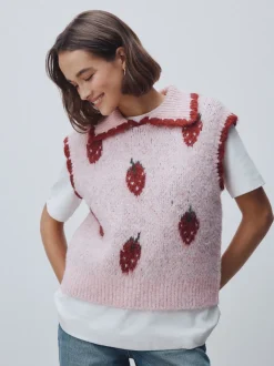 Rose fraise - Débardeur sans manches en maille avec laine