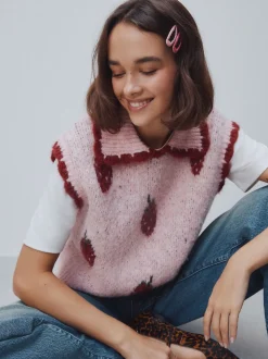 Rose fraise - Débardeur sans manches en maille avec laine