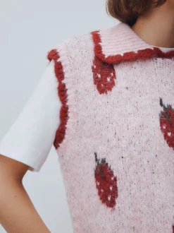 Rose fraise - Débardeur sans manches en maille avec laine