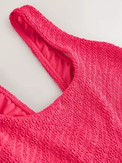 Rose froissé - Maillot de bain à encolure dégagée avec contrôle du ventre à larges bretelles