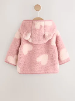 Rose imprimé cœur ton sur ton - Veste bébé en peau de mouton (0-18mois)