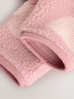 Rose imprimé cœur ton sur ton - Veste bébé en peau de mouton (0-18mois)