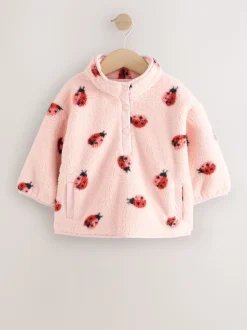 Rose motif coccinelles - Polaire à demi-bouton (3mois-7ans)