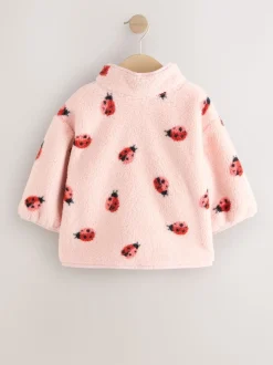 Rose motif coccinelles - Polaire à demi-bouton (3mois-7ans)