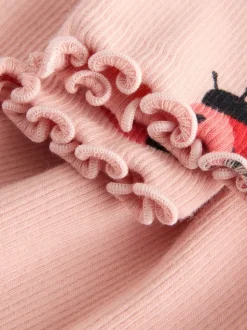 Rose motif coccinelles - Robe côtelée à manches longues (3mois-7ans)