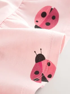 Rose motif coccinelles - T-shirt péplum à manches courtes (3mois-7ans)