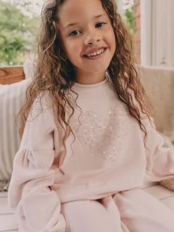 Rose motif cœur à sequins - Pyjama en laine polaire (9mths-16yrs)