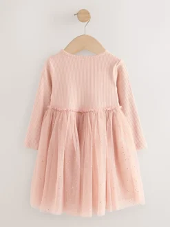 Rose motif fée - Robe de fête en maille à manches longues (3mois-7ans)