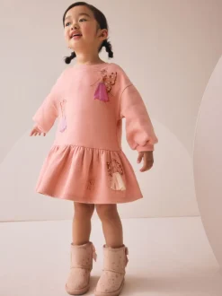Rose motif fée - Robe en molleton à taille basse (3mois7ans)