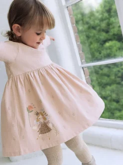 Rose motif fée - Robe ornée à manches longues (3mois7ans)