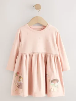 Rose motif fée - Robe ornée à manches longues (3mois7ans)