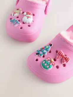 Rose Noël - Chaussons sabots doublés de fausse fourrure