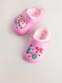 Rose Noël - Chaussons sabots doublés de fausse fourrure