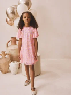 Rose pastel - Manches d'ange Sequin Robes de fête (3-16yrs)