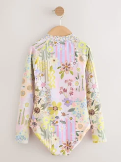 Rose patchwork Fleuri - Maillot de bain Sunsafe à manches longues (3mois-16ans)