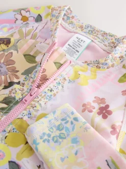 Rose patchwork Fleuri - Maillot de bain Sunsafe à manches longues (3mois-16ans)