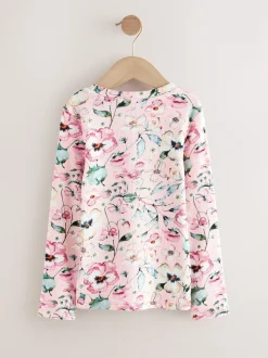 Rose pâle à fleurs - Top côtelé à manches longues (3-16ans)