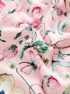 Rose pâle à fleurs - Top côtelé à manches longues (3-16ans)