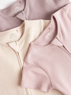 Rose pâle - Lot de 3 barboteuses zippées bidirectionnelles pour bébé (0mois3ans)