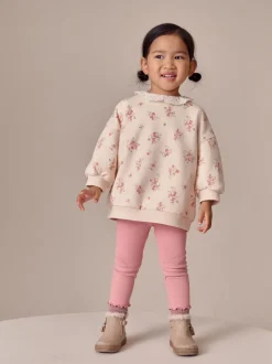 Rose pâle à petites fleurs  - Ensemble Sweat-shirt et Leggings à col (3mois-7ans)