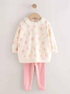 Rose pâle à petites fleurs  - Ensemble Sweat-shirt et Leggings à col (3mois-7ans)