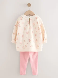 Rose pâle à petites fleurs  - Ensemble Sweat-shirt et Leggings à col (3mois-7ans)