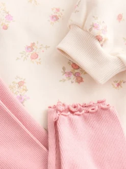 Rose pâle à petites fleurs  - Ensemble Sweat-shirt et Leggings à col (3mois-7ans)