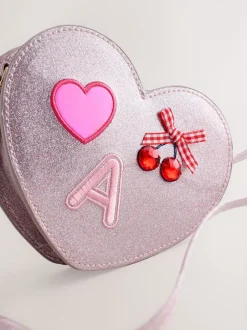 Rose pâle/métallisé - Sac à initiale cœur de gemme