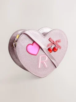 Rose pâle/métallisé - Sac à initiale cœur de gemme