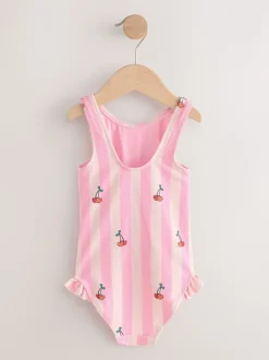 Rose rayé cerise - Maillot de bain à franges (3mths-7yrs)