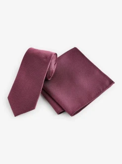 Rose rouge - Ensemble cravate et pochette texturées