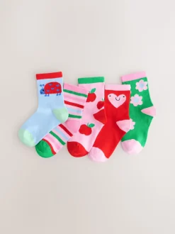 Rose rouge et vert - Lot de 5 paires de chaussettes en coton riche en Character