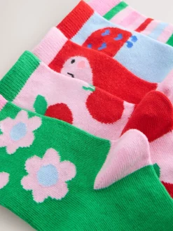 Rose rouge et vert - Lot de 5 paires de chaussettes en coton riche en Character