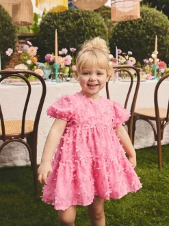 Rose vif - Robe manches courtes  3D Flowers Robe (3mois -8ans)