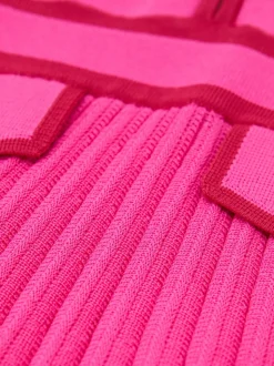 Rose vif - Robe Reiss Anne plissée en maille à liserés