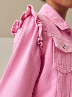 Rose vif - Veste en jean à épaules volantées (3-16ans)