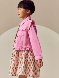 Rose vif - Veste en jean à épaules volantées (3-16ans)