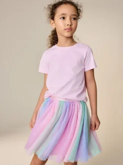 Rose/arc-en-ciel - Jupe en maille à enfiler (3-16ans)