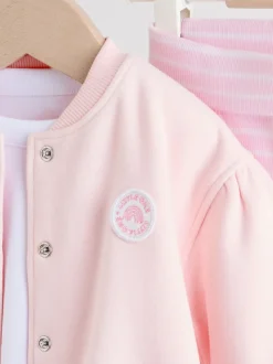 Rose/Blanc - Ensemble veste, haut et leggings bébé 3 pièces (0mois-2ans)