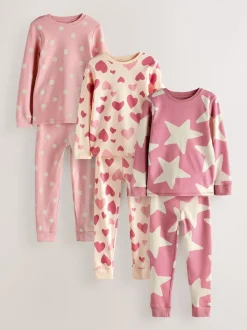 Rose/Blanc - Lot de 3 pyjamas Snuggle (9mois-12ans)