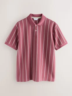 Rose/Blanc - Polo à rayures verticales