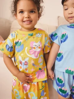 Rose/Bleu chat/Imprimé Fleuri - Pyjama court 3 Pack (9mois-12ans)