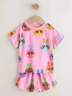 Rose/Bleu chat/Imprimé Fleuri - Pyjama court 3 Pack (9mois-12ans)