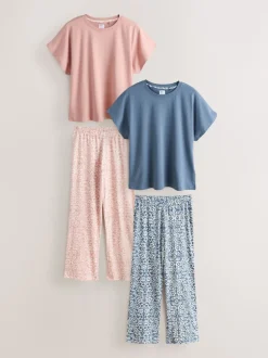 Rose/bleu fleuri - Lot de 2 pyjamas à manches courtes