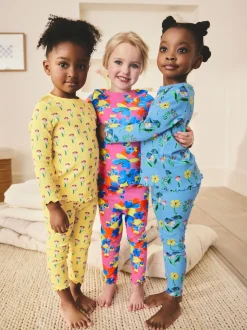 Rose/Bleu Fleuri Vif - Lot de 3 pyjamas Snuggle (9mois-16ans)