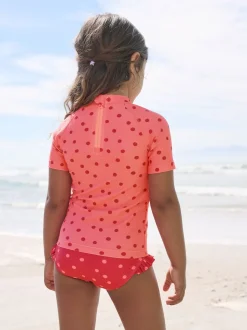Rose/cerise rouge - Ensemble de bain Sunsafe à manches courtes (3mois à10ans)